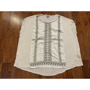 Lucky Brand Women's Embroidered Cap Sleeve Tunic Top Ivory Size XL